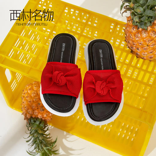 西村名物运动风厚底蝴蝶结织物面拖鞋X282J22741 商品图2
