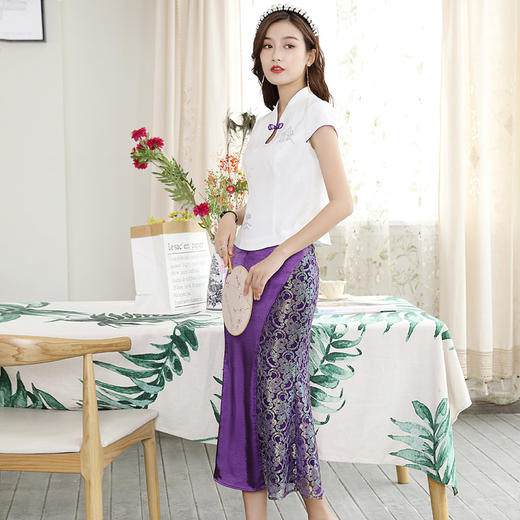 DLQ-A2541真丝法式旗袍年轻款鱼尾裙两件套 商品图0