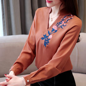 QL-1903新潮绣花上衣长袖衬衣外穿淑女打底衫