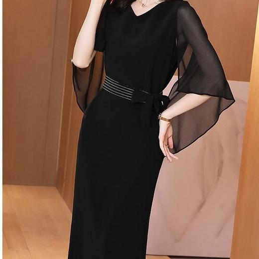 气质V领披肩拼接中长款包臀小黑裙 醋酸连衣裙 HT-YYM6628 商品图1