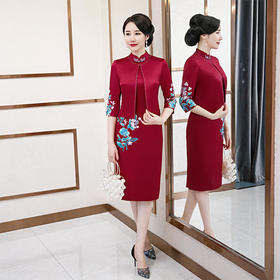 QQ-9735新款高贵复古醋酸缎刺绣宴会旗袍