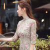 XGT-2334雪纺小碎花印花中长款旗袍裙 商品缩略图4