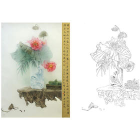 王震工笔没骨花鸟画白描底稿-《佳人彩云里》斗方小品册页-多种白描尺寸可选-WZ42