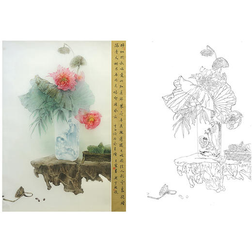 王震工笔没骨花鸟画白描底稿-《佳人彩云里》斗方小品册页-多种白描尺寸可选-WZ42 商品图0