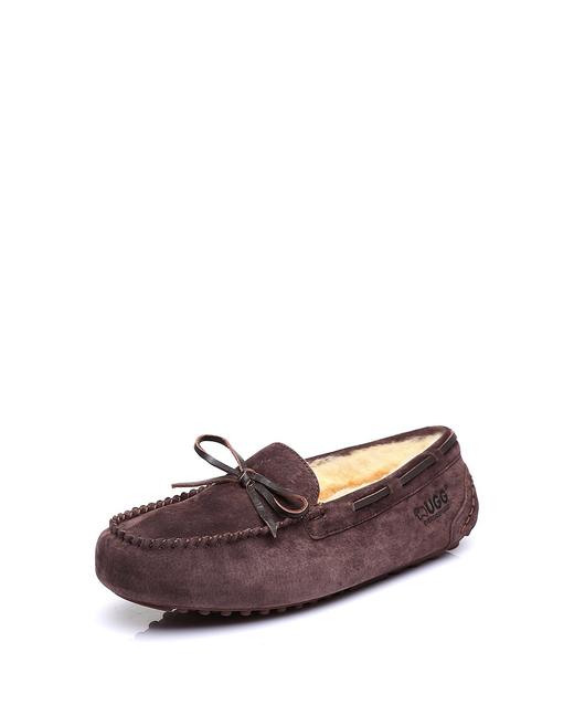 eversheepskins ever moccasin巧克力色经典蝴蝶结舒适豆豆鞋39码