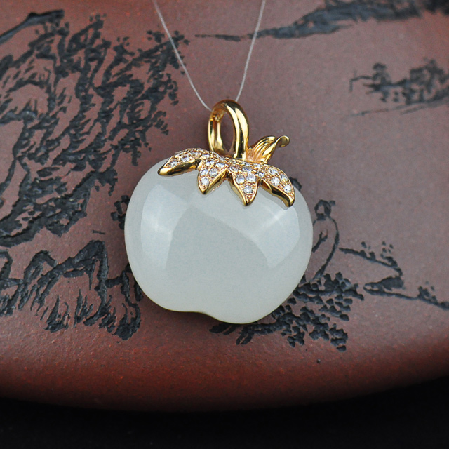 玉玲珑 和田玉金镶玉吊坠18k金雨平平安安