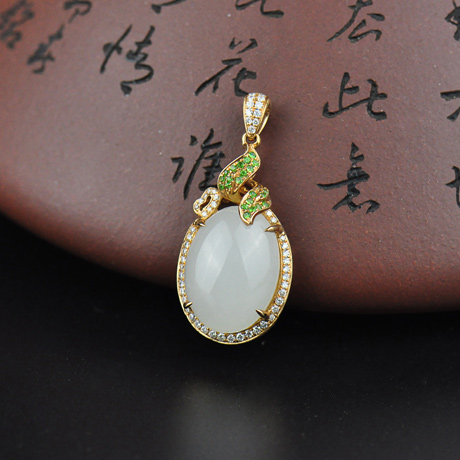 玉玲珑 和田玉金镶玉吊坠18k金旋舞