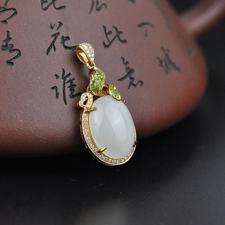 玉玲珑 和田玉金镶玉吊坠18k金旋舞