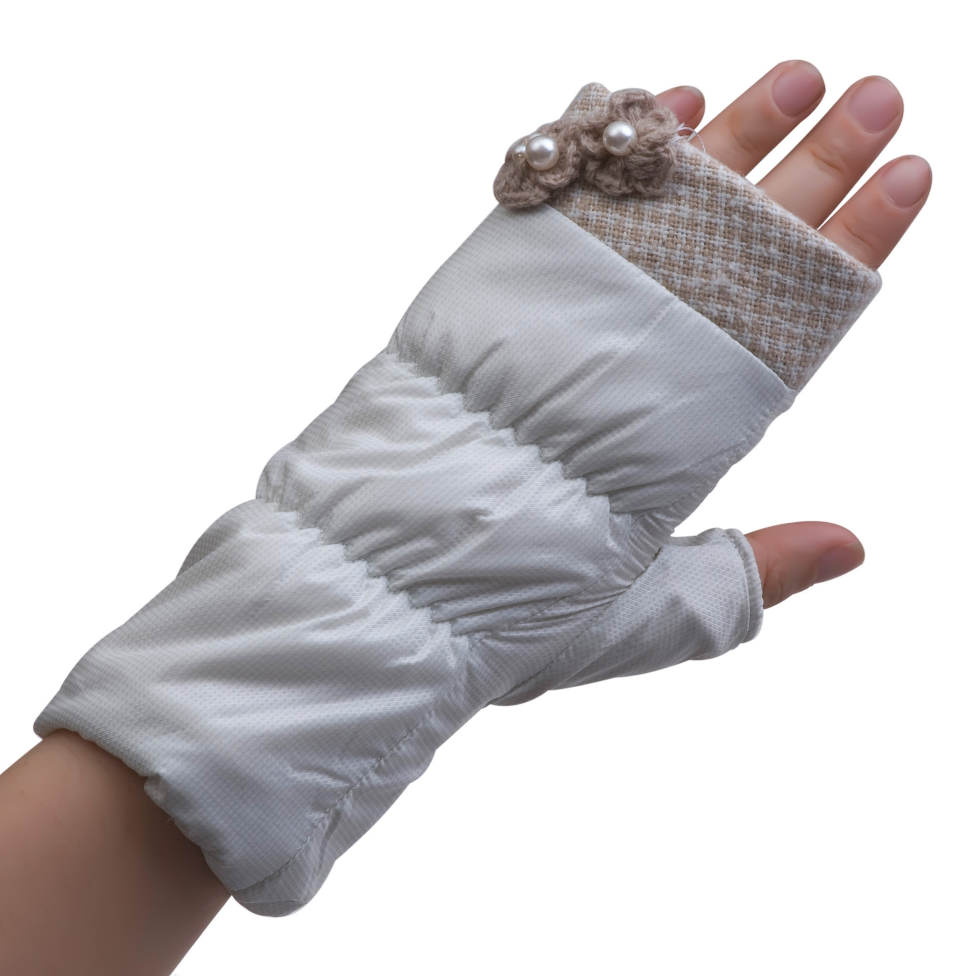 罗欧蒂斯 保暖手套 韩短 可爱 半掌 布料手套 女生 防寒手套w-90