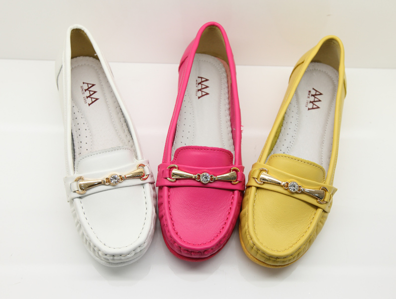 aaa女鞋单鞋专柜正品平底鞋牛筋底牛皮舒适软坡跟a45270002