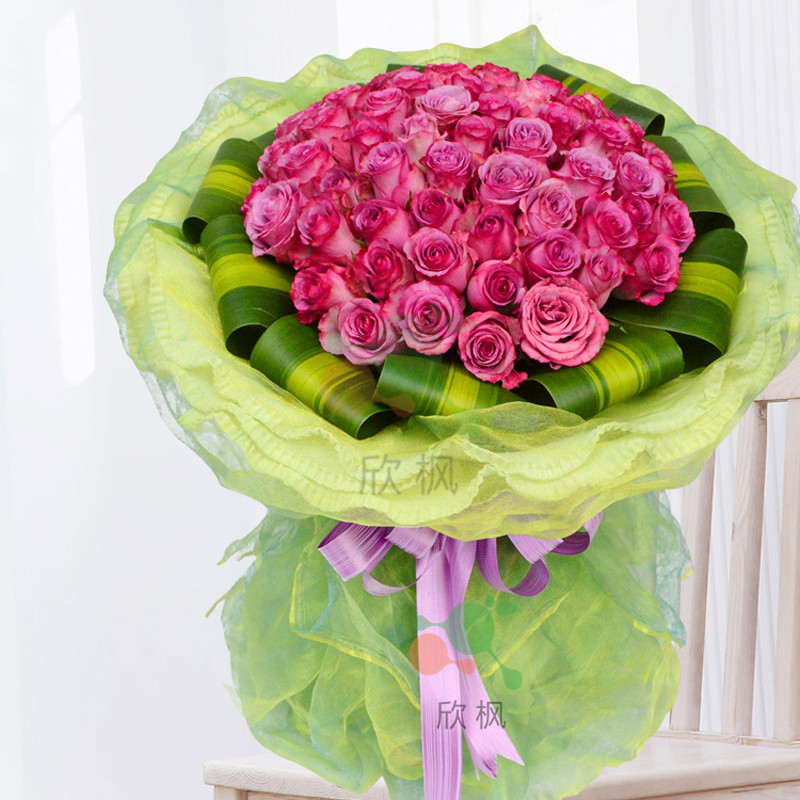 上海花店同城鲜花速递静安长宁普陀祝福探望生日99朵紫玫瑰莲 035