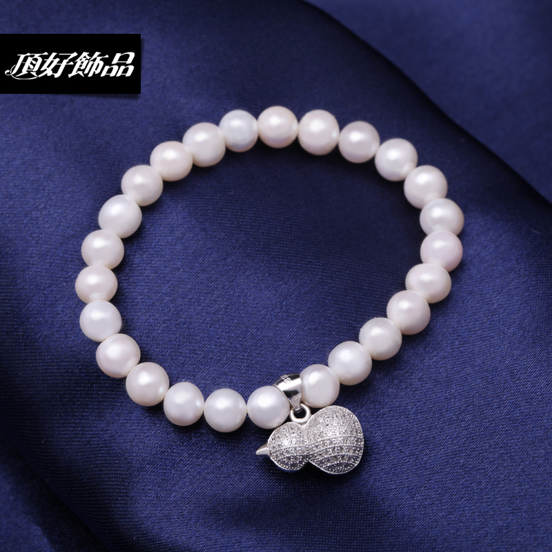 顶好饰品 纯天然淡水珍珠正园无暇手链女水钻拼接925纯银葫芦吊坠|一