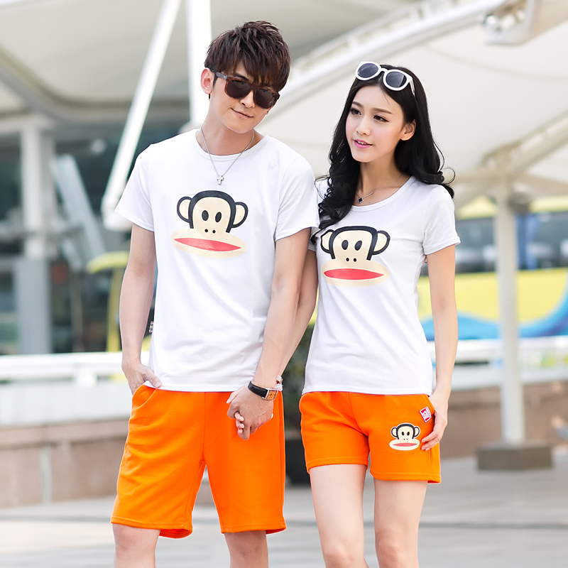 情侣装2014夏装大嘴可爱猴运动休闲套装男女情侣套装短袖t恤短裤