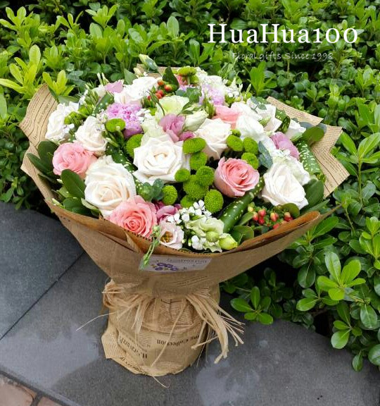 huahua100丨我心依然--28朵玫瑰雏菊混合花束