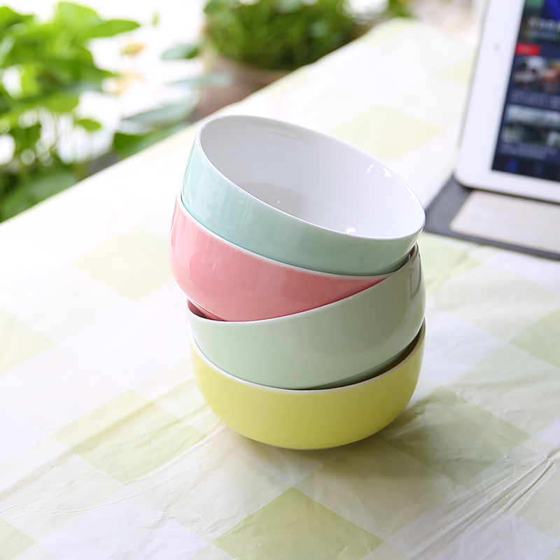 乐享 陶瓷碗糖果色6英寸面碗大碗沙拉碗日式餐具景德镇陶瓷器饭碗 - 