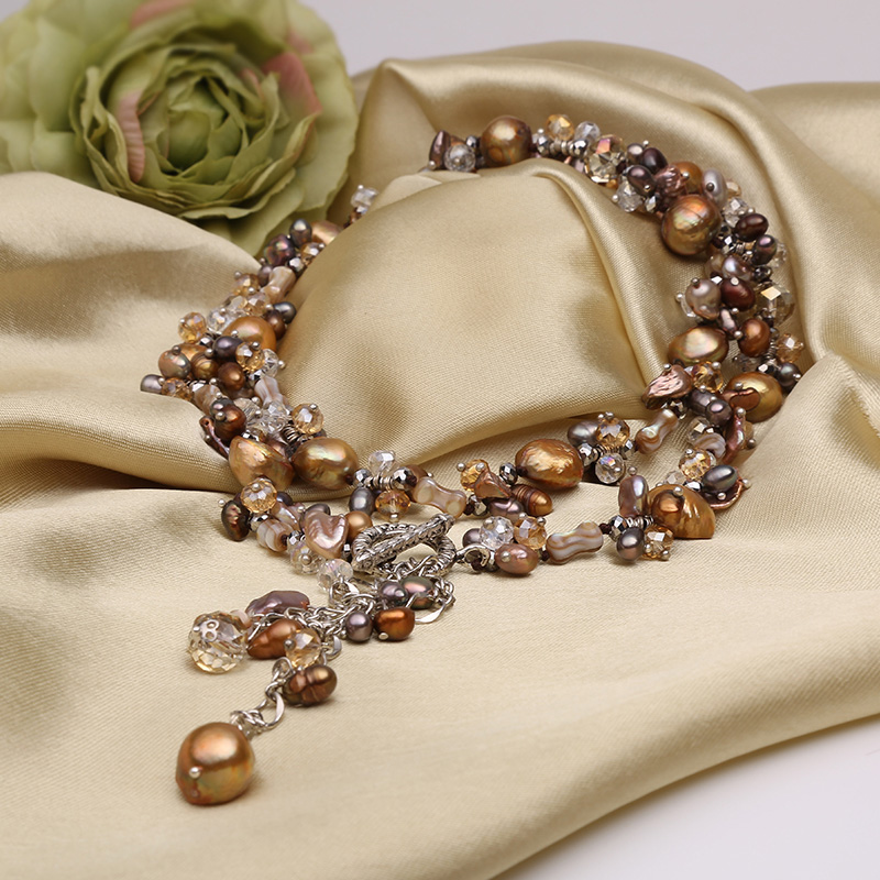 渭塘珍珠 天然淡水珍珠项链花式毛衣链 混彩染色珍珠项链饰品 - 渭塘