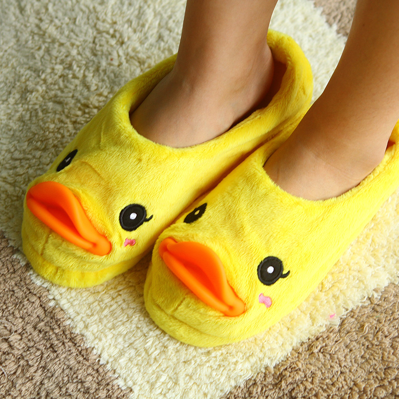 趣玩创意可爱萌气扁嘴鸭情侣毛绒拖鞋 家居保暖女士拖鞋包邮