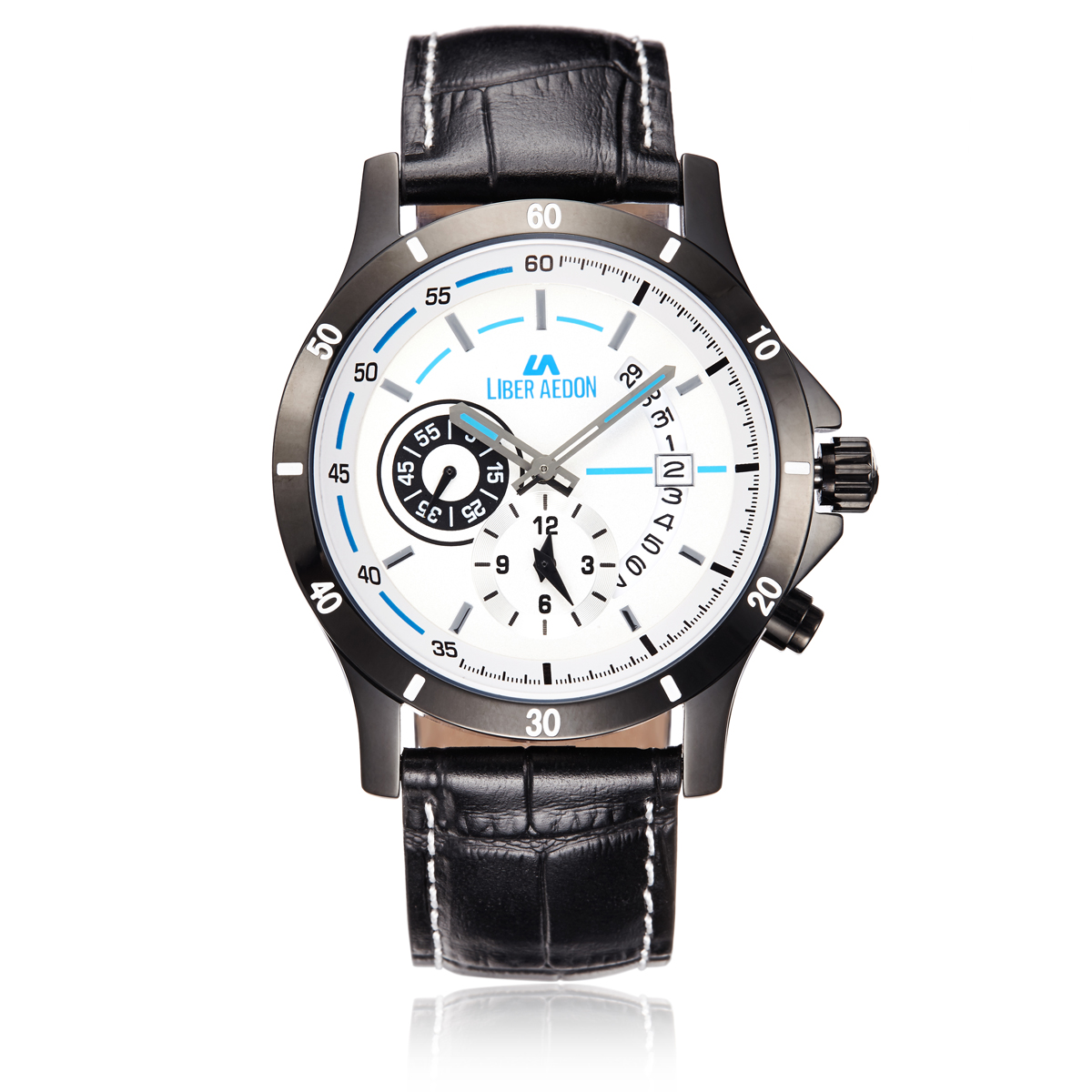 励柏艾顿la正品 男士手表 多功能防水男表 飞返日历石英表皮带