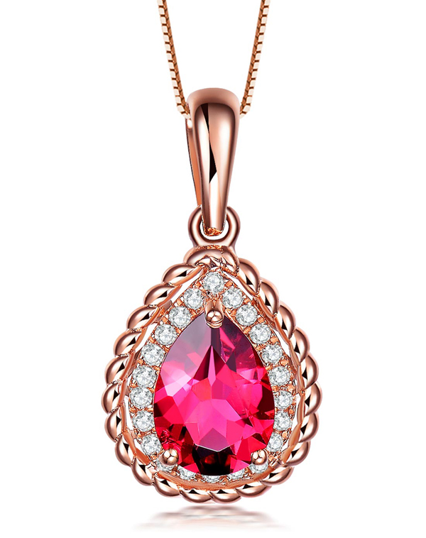玫瑰18k金红碧玺吊坠