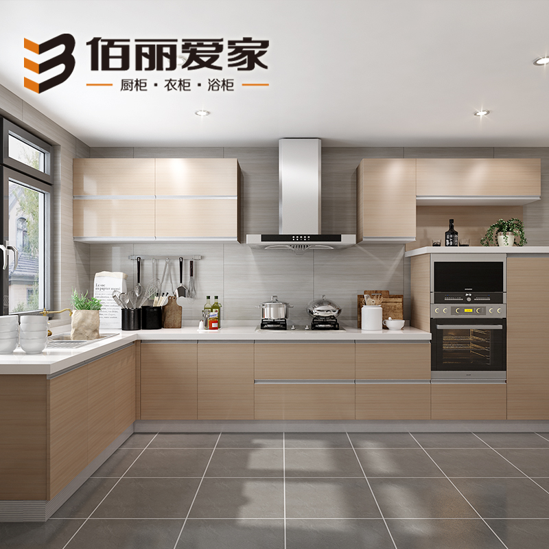 佰丽爱家 整体厨房橱柜定做l型爱格板厨柜定制现代简约石英石台面