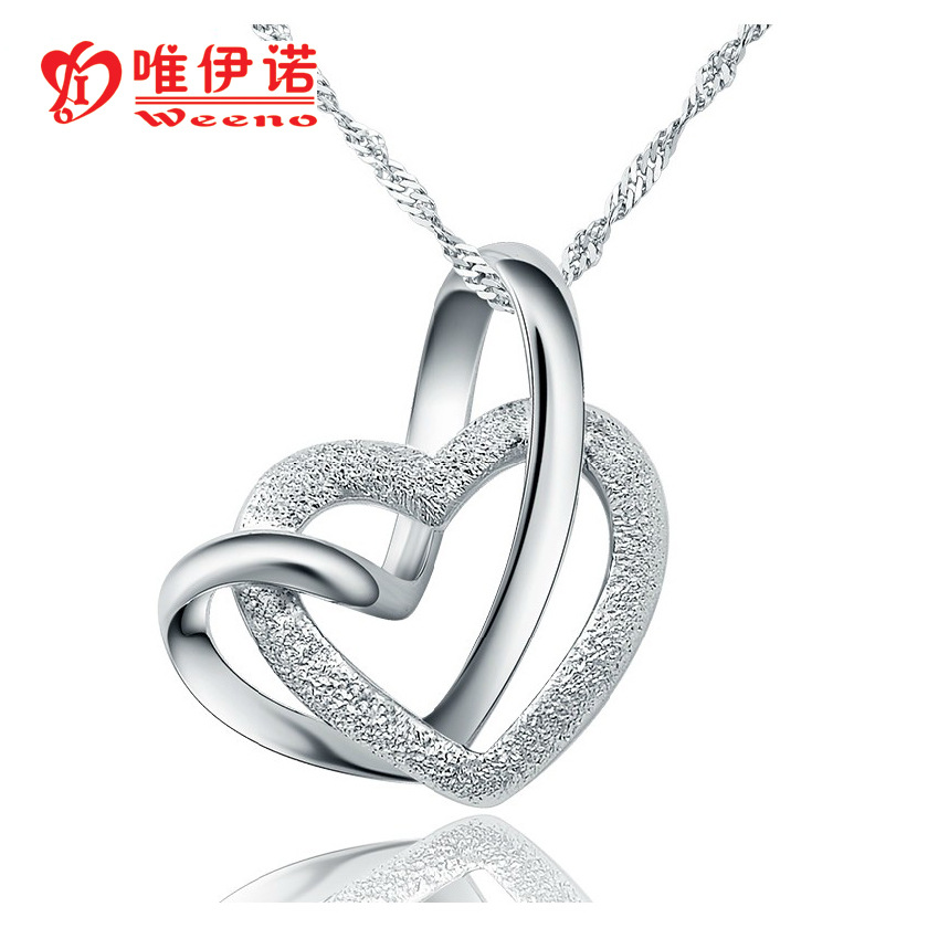 s925纯银项链女 双心扉韩版时尚吊坠