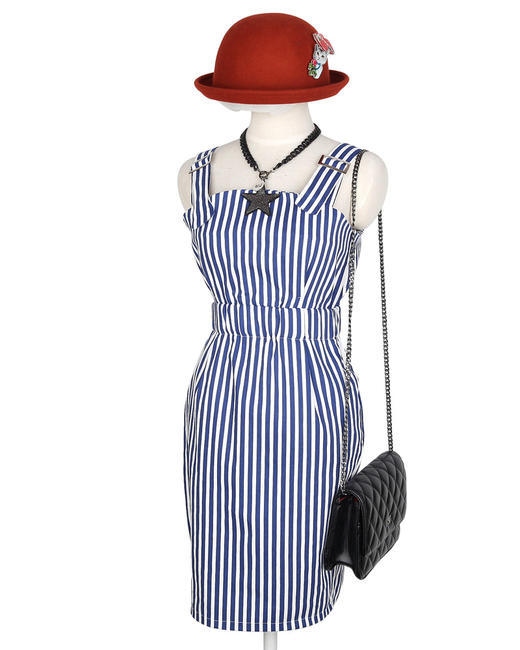 2014春夏新款韩国范条纹印花吊带修身韩版原宿风连衣裙女1307C 商品图1