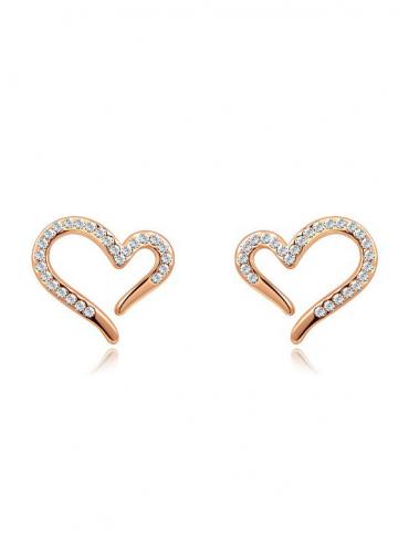 五家名店 时尚微镶玫瑰金浪漫心形耳钉