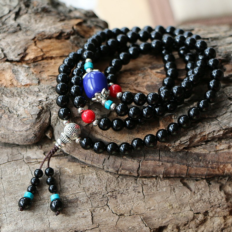 正品天然黑玛瑙佛珠手链辟邪转运男女款