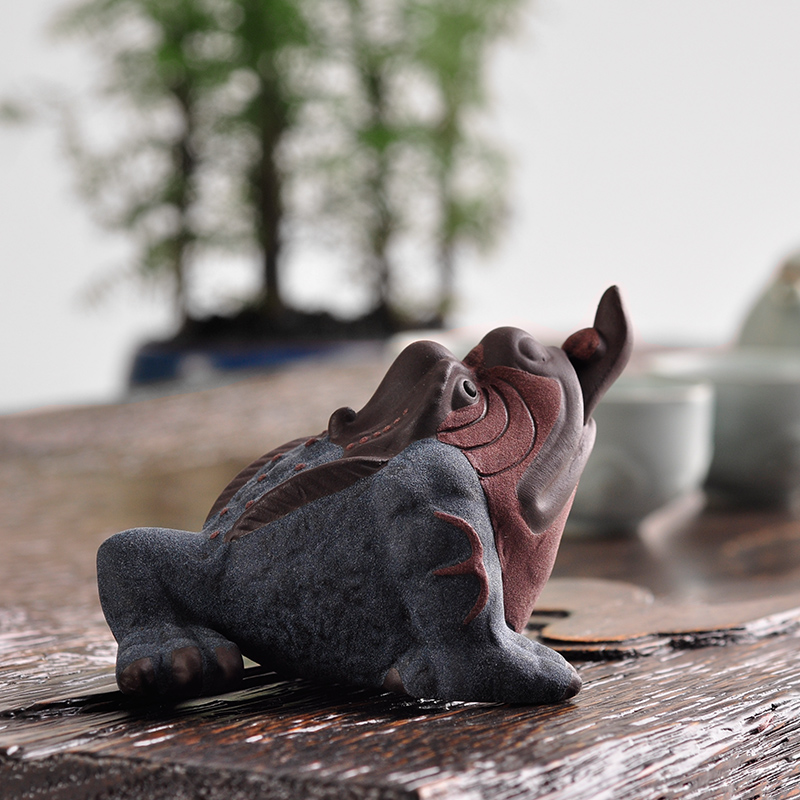 金团 三足紫砂招财蟾蜍茶宠 彩砂陶茶宠精品摆件 精品茶具茶玩