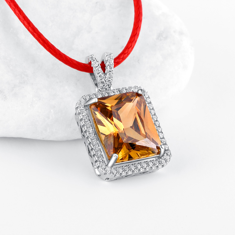 宝缘珠宝 天然黄水晶吊坠项坠s925纯银天然水晶锆石吊坠项链饰品