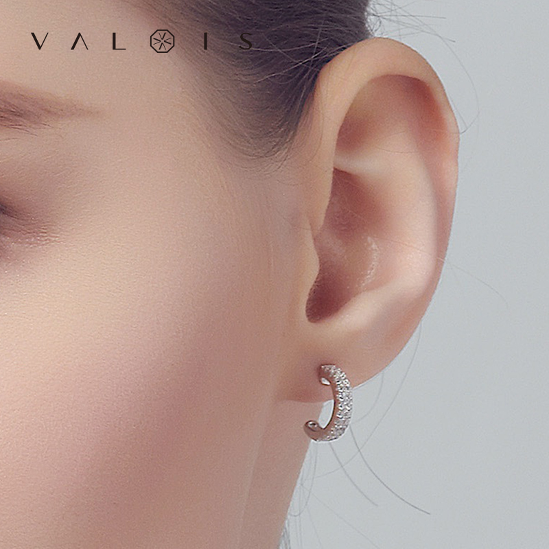 valois法朵女白锆石手工925纯银配饰品圆形耳环耳坠耳饰品