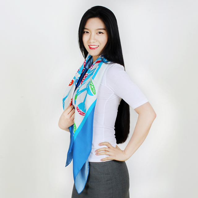 莲花印象  桑蚕丝斜纹绸丝巾