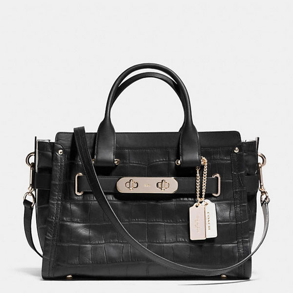 鳄鱼纹压花皮革coach swagger carryall手提包