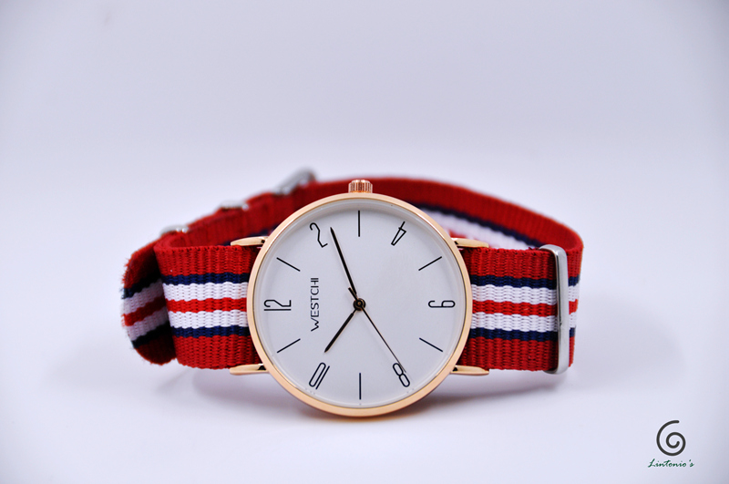 westchi简约时尚腕表-男款(帆布带红白蓝三彩)