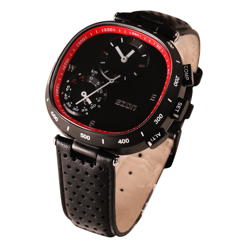 宜准(ezon)手表男士登山系列多功能运动手表两眼防水手表黑鸟h601 a11