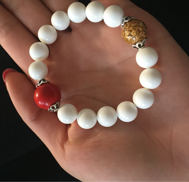 天然白砗磲朱砂金箔 手串