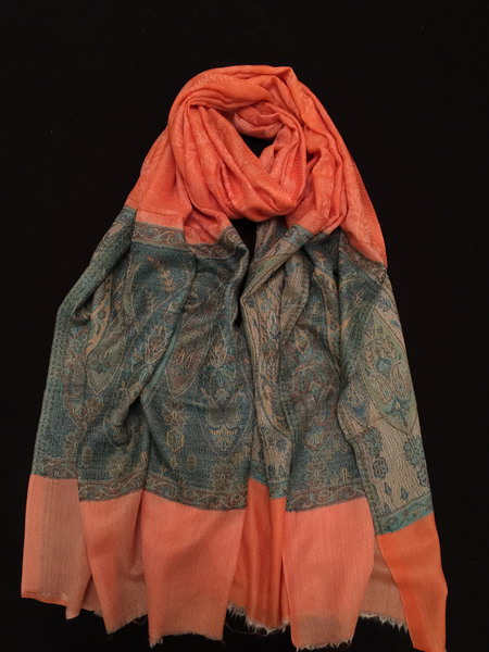 克什米尔手工织羊绒围巾孔雀纹-pashmina-高原