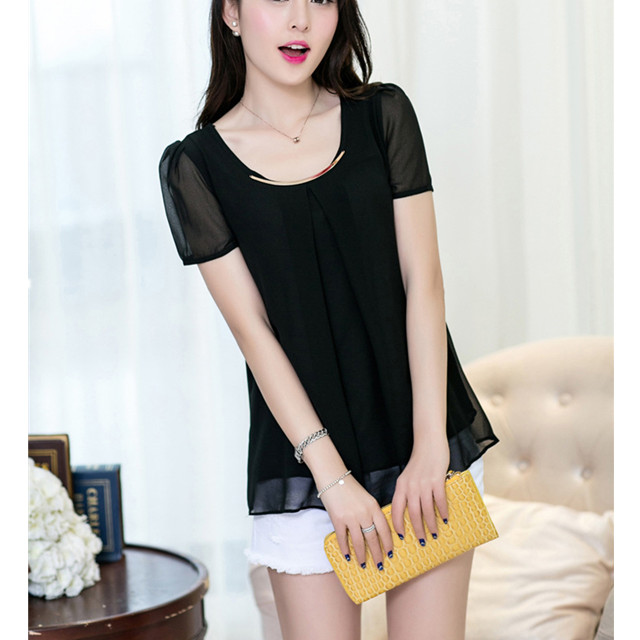 雪纺衫女夏2015夏装中长款打底衫韩版大码宽松女装背心短袖上衣