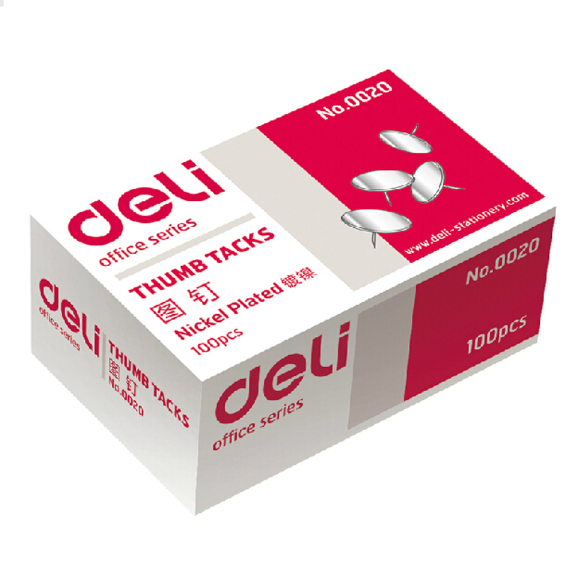 得力大图钉0020金属圆头钉10盒/包 100枚装办公必备用品