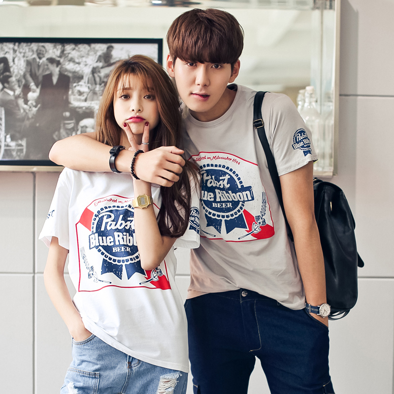 夏季新款韩国高档字母印花短袖t恤女圆领男女情侣装打底衫潮夏装t