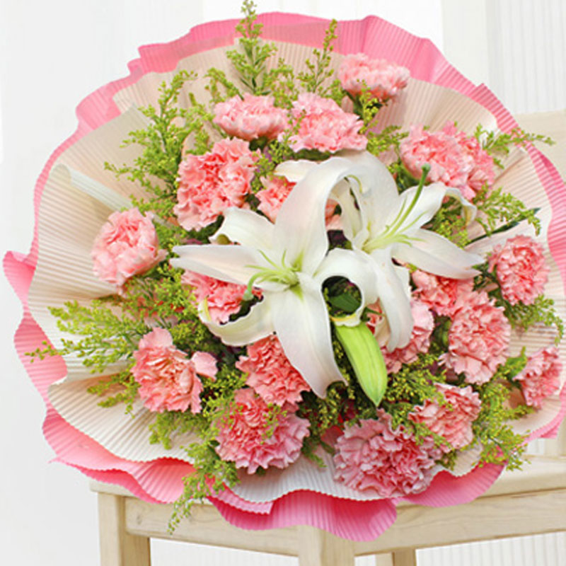 百合康乃馨花礼盒花束母亲节同城速递成都锦江鲜花店送花生日hua