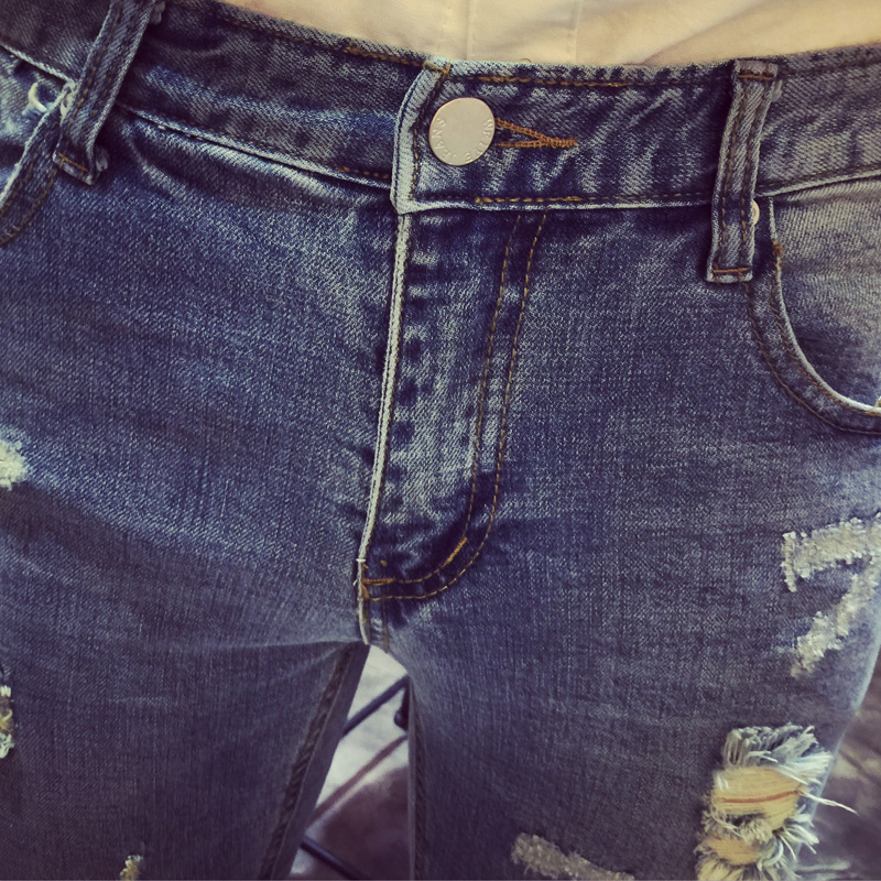 破洞牛仔裤男乞丐装牛仔裤韩版牛仔长裤修身直筒复古