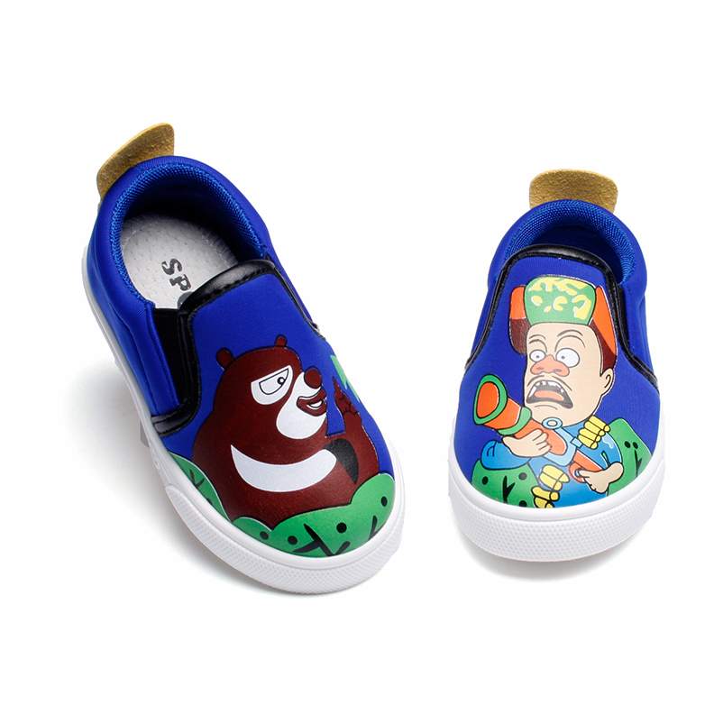 喜悦公主儿童帆布鞋熊出没春夏季一脚蹬男童布鞋光头强弹力布板鞋