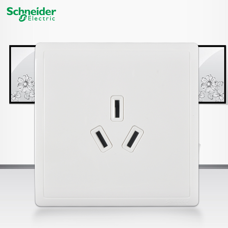 施耐德开关插座 一位三极三孔10a插座 墙壁电源插座面板 丰尚雅白