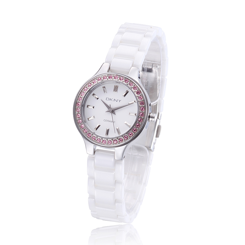 dkny 唐可娜儿时尚女表 精美水晶钻表盘陶瓷石英手表ny8523