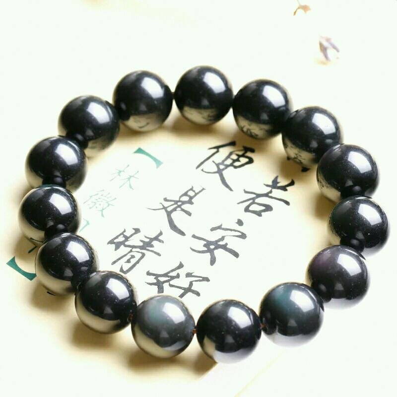 原创纯天然黑曜石手链 情侣水晶饰品 黑曜石手串男女招财驱邪