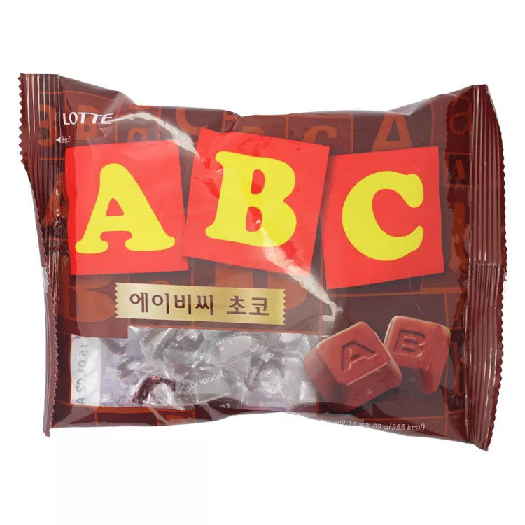 韩国进口乐天abc字母图案牛奶巧克力69g