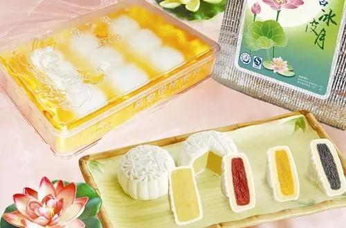 商品详情 冰皮月 外观洁白如雪,口感清新,透凉,果香味纯,丽宫冰皮月饼