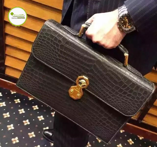 stefano ricci/史蒂芬劳.尼治 黑色商务 鳄鱼皮 手提包(香港直供)