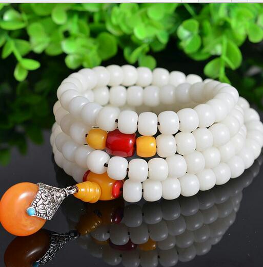 白玉菩提子108颗男女手链 菩提根佛珠手串项链 衣服挂件毛衣配饰